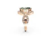 Halo Engagement Ring Setting for Fancy Green Marquise Center with Pave Infinity Twist Band and Prong Head in Rose Gold