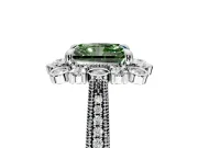 Milgrain Halo Engagement Ring Setting for Fancy Green Radiant Cut Center with Bezel Point Accents and Prong Head in White Gold