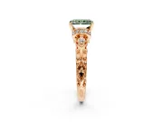 Solitaire Engagement Ring Setting for Fancy Green Radiant Cut Center with Filigree Band and Prong Head in Rose Gold