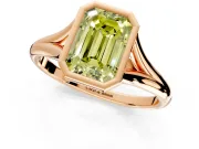 Solitaire Engagement Ring Setting for Fancy Yellow Emerald Cut Center with V Split Shank and Bezel Head in Rose Gold