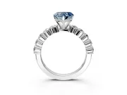 Shared-Prong Engagement Ring Setting for Fancy Blue Heart-Shaped Center with Graduated Accents and Prong Head in White Gold
