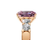 5 Stone Engagement Ring Setting for Fancy Pink Emerald Cut Center with Plain Band and Prong Head in Rose Gold
