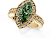 Milgrain Halo Engagement Ring Setting for Fancy Green Marquise Center with Pave Band and Prong Head in Yellow Gold