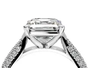 Solitaire Engagement Ring Setting for Asscher Cut Center with Multi-Row Accents and Prong Head in White Gold