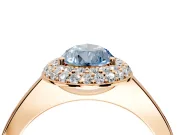 Halo Engagement Ring Setting for Fancy Blue Pear-Shaped Center with Plain Tapered Band and Prong Head in Rose Gold