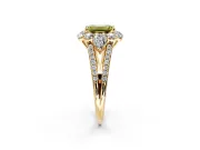 Halo Engagement Ring Setting for Fancy Yellow Emerald Cut Center with Two-Strand Split Shank and Prong Head in Yellow Gold