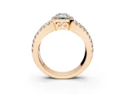 Halo Engagement Ring Setting for Emerald Cut Center with Wide-Open Pave Split Shank and Prong Head in Rose Gold