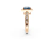 Milgrain Halo Engagement Ring Setting for Fancy Blue Princess Cut Center with Three-Sided Pave Band and Prong Head in Rose Gold