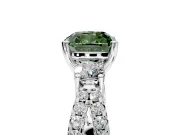 3 Stone Engagement Ring Setting for Fancy Green Cushion Cut Center with Pave Split Shank and Prong Head in Sterling Silver