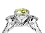 3 Stone Engagement Ring Setting for Fancy Yellow Oval Center with Crossover Basket, Pave Band and Prong Head in Platinum