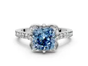 Floral Engagement Ring Setting for Fancy Blue Cushion Cut Center with Pave Band and Floral Prong Head in Sterling Silver