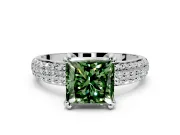 Solitaire Engagement Ring Setting for Fancy Green Princess Cut Center with Multi-Row Pave Accents and Basket Head in Platinum