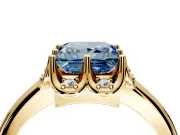 Floral Frame Engagement Ring Setting for Fancy Blue Princess Cut Center with Accent Clusters and Prong Head in Yellow Gold