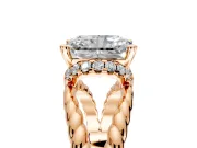 Halo Engagement Ring Setting for Radiant Cut Center with Rope Twist Split Shank and Prong Head in Rose Gold