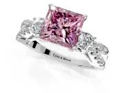 3 Stone Engagement Ring Setting for Fancy Pink Princess Cut Center with Pave Split Shank and Prong Head in Sterling Silver