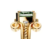 Solitaire Engagement Ring Setting for Fancy Green Asscher Cut Center with Twisted Band and Scroll Prong Head in Yellow Gold