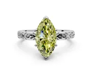 Solitaire Engagement Ring Setting for Fancy Yellow Marquise Center with Scrollwork Band and Prong Head in Sterling Silver