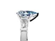 3 Stone Engagement Ring Setting for Fancy Blue Pear-Shaped Center with Channel Baguette Accents and Prong Head in Sterling Silver