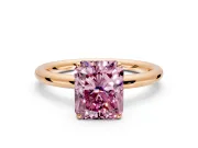 Low-Set Solitaire Engagement Ring Setting for Fancy Pink Radiant Cut Center with Thin Plain Band and Prong Head in Rose Gold
