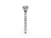 Solitaire Engagement Ring Setting for Cushion Cut Center with Fine Pave Band and Claw Prong Head in Sterling Silver
