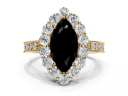 Halo Engagement Ring Setting for Fancy Black Marquise Center with Milgrain Channel Band and Prong Head in Yellow Gold