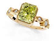 Vintage Station Engagement Ring Setting for Fancy Yellow Radiant Cut Center with Accents and Prong Head in Yellow Gold