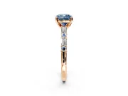 Baguette Engagement Ring Setting for Fancy Blue Cushion Cut Center with Alternating Bar-Set Band and Prong Head in Rose Gold