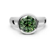 Solitaire Engagement Ring Setting for Fancy Green Round Cut Center with Wide Band and Bezel Head in Sterling Silver