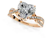 Solitaire Engagement Ring Setting for Heart-Shaped Center with Narrow Twist Pave Band and Prong Head in Rose Gold