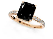 Hidden Halo Engagement Ring Setting for Fancy Black Radiant Cut Center with Pave Band and Prong Head in Rose Gold