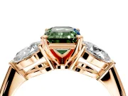 3 Stone Engagement Ring Setting for Fancy Green Emerald Cut Center with Large Pear-Shaped Accents and Prong Head in Rose Gold