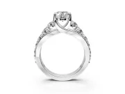 Solitaire Engagement Ring Setting for Oval Center with Graduated Shared Prongs and Prong Head in Platinum