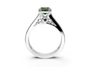 Solitaire Engagement Ring Setting for Fancy Green Emerald Cut Center with Channel Band and Double Claw Prong Head in Sterling Silver