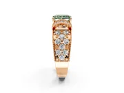 Pave Engagement Ring Setting for Fancy Green Radiant Cut Center with Curved Accent Rows, Openwork and Prong Head in Rose Gold