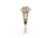 Halo Engagement Ring Setting for Cushion Cut Center with Two-Strand Split Shank and Prong Head in Rose Gold
