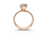 Solitaire Engagement Ring Setting for Heart-Shaped Center with Domed Multi-Row Pave Band and Prong Head in Rose Gold