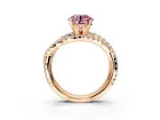 Solitaire Engagement Ring Setting for Fancy Pink Round Cut Center with Woven 3-Strand Pave Band and Prong Head in Rose Gold