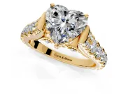 Solitaire Engagement Ring Setting for Heart-Shaped Center with Pave Cathedral Shoulders and Prong Head in Yellow Gold