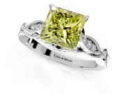Solitaire Engagement Ring Setting for Fancy Yellow Princess Cut Center with Marquise and Bezel Accents and Prong Head in White Gold