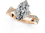 Solitaire Engagement Ring Setting for Marquise Center with Bar-Station Pave Twist and Prong Head in Rose Gold