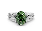 Solitaire Engagement Ring Setting for Fancy Green Oval Center with Filigree Accent Basket and Prong Head in Platinum