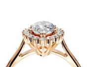Starburst Halo Engagement Ring Setting for Marquise Center with Thin Round-Wire Band and Prong Head in Rose Gold