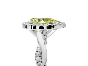 Halo Engagement Ring Setting for Fancy Yellow Pear-Shaped Center with Pave and Plain Twist Band and Prong Head in Platinum