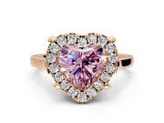 Single Halo Engagement Ring Setting for Fancy Pink Heart-Shaped Center with Corner Claws, Plain Band and Prong Head in Rose Gold