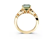 Solitaire Engagement Ring Setting for Fancy Green Asscher Cut Center with Marquise and Bezel Accents and Prong Head in Yellow Gold