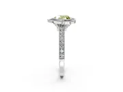 Halo Engagement Ring Setting for Fancy Yellow Heart-Shaped Center with Milgrain Pave Band and Bezel Head in White Gold