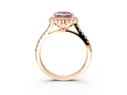 Milgrain Floral Halo Engagement Ring Setting for Fancy Pink Princess Cut Center with Pave Band and Prong Head in Rose Gold