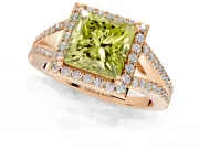 Halo Engagement Ring Setting for Fancy Yellow Princess Cut Center with Pave Split Shank and Prong Head in Rose Gold