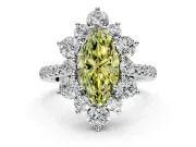 Floral Halo Engagement Ring Setting for Fancy Yellow Marquise Center with Pave Accents and Prong Head in Sterling Silver