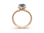 Halo Engagement Ring Setting for Fancy Blue Round Cut Center with Rope Twist Split Shank and Prong Head in Rose Gold
